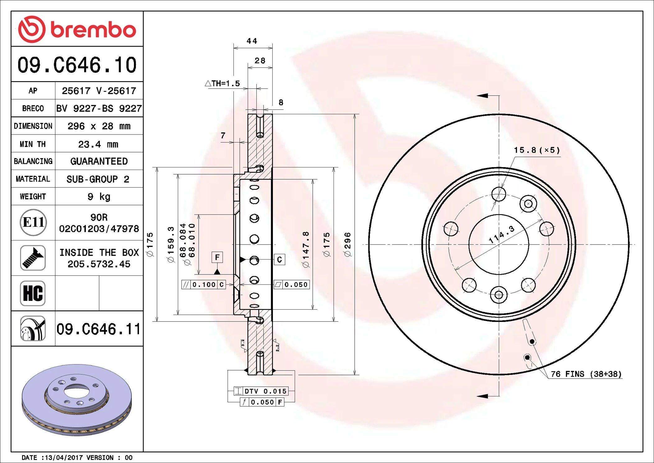 Disque de frein BREMBO 09.C646.11