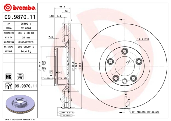 Disque de frein BREMBO 09.9870.11