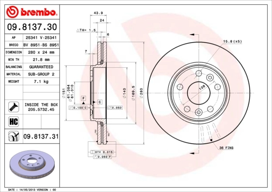 Disque de frein BREMBO 09.8137.31