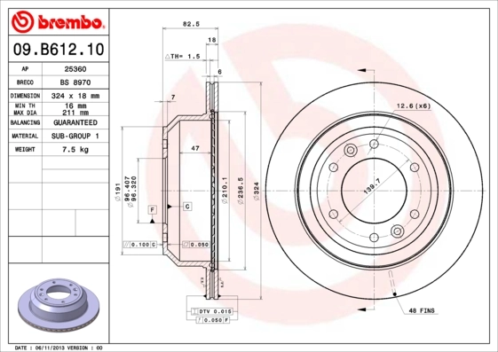 BREMBO 09.B612.10 — Гальмівний диск
