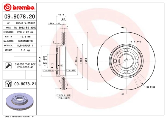 Disque de frein BREMBO 09.9078.21