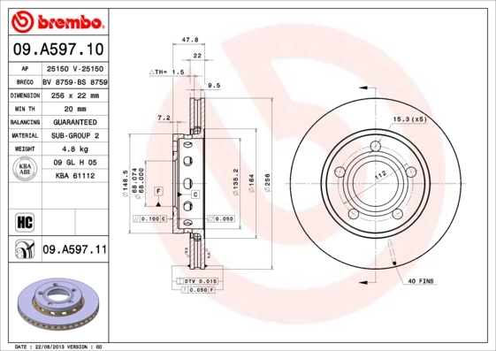 Disque de frein BREMBO 09.A597.11