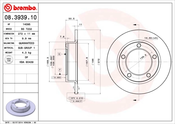 Disque de frein BREMBO 08.3939.10