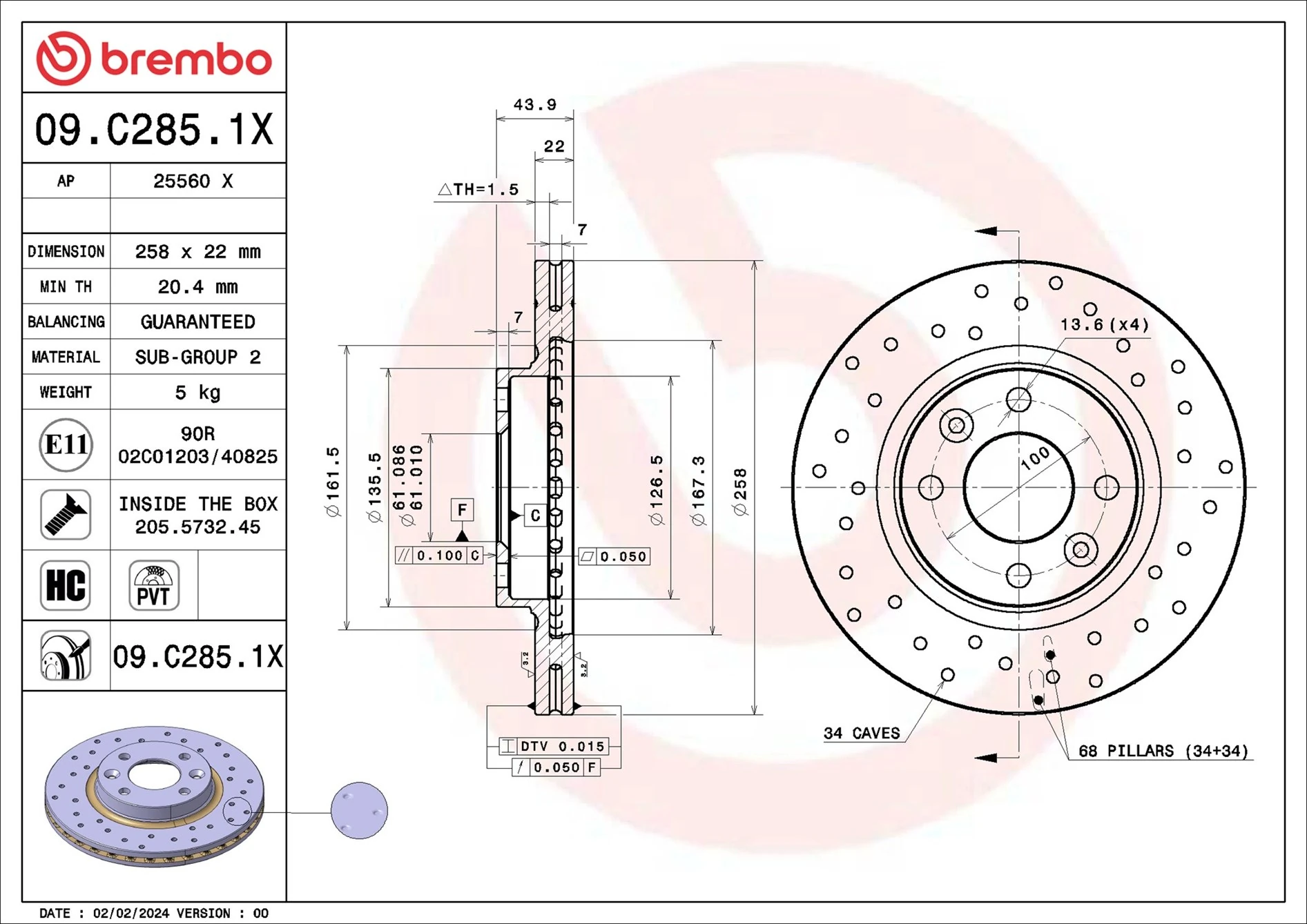 Disque de frein BREMBO 09.C285.1X