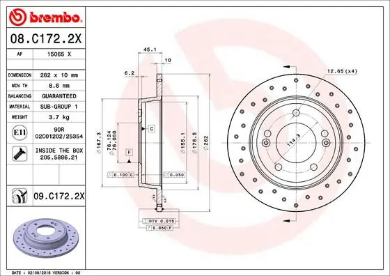Disque de frein BREMBO 08.C172.2X