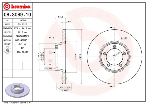 Disque de frein BREMBO 08.3089.10