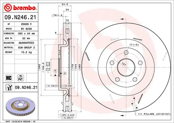 Disque de frein BREMBO 09.N246.21