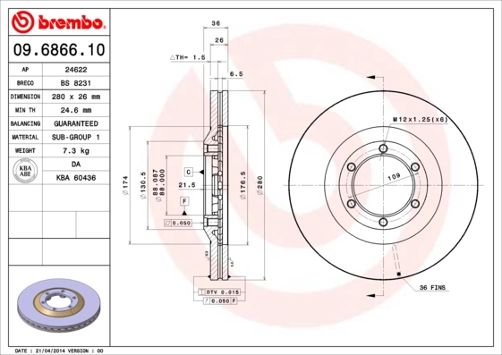Disque de frein BREMBO 09.6866.10