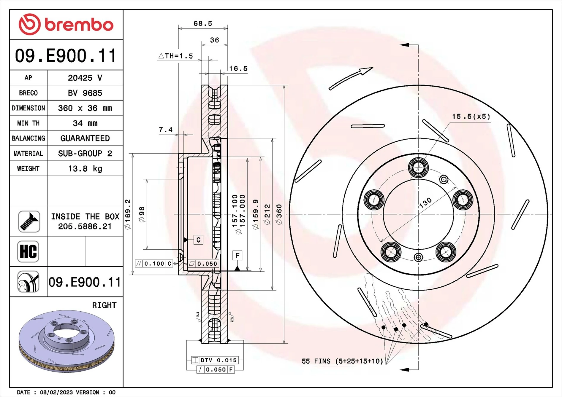 Disque de frein BREMBO 09.E900.11