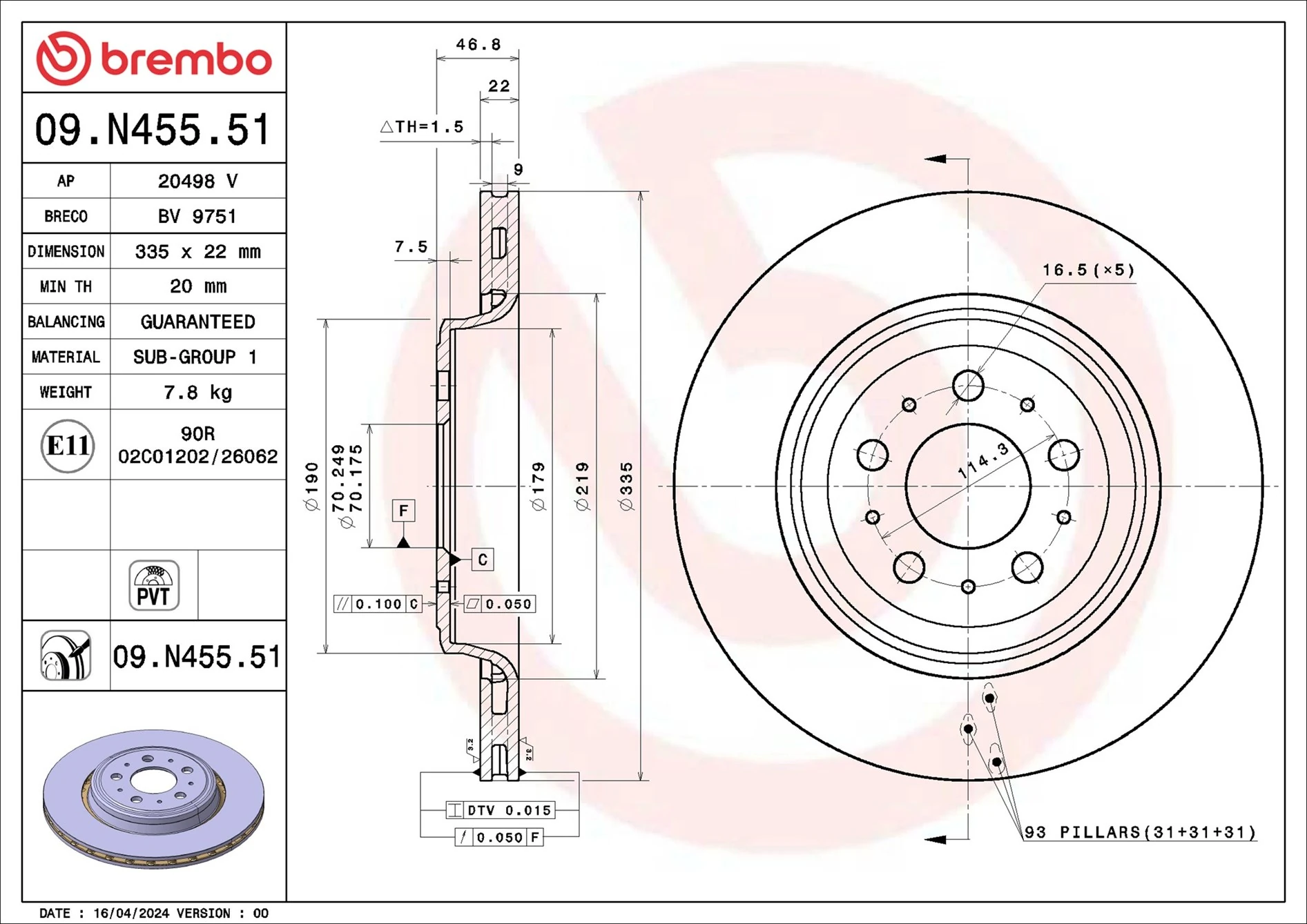 Disque de frein BREMBO 09.N455.51