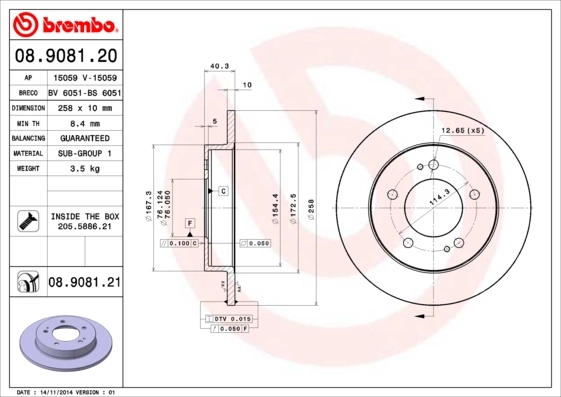 Disque de frein BREMBO 08.9081.21