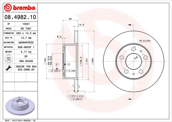 Disque de frein BREMBO 08.4982.10