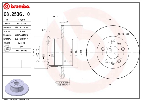 Disque de frein BREMBO 08.2536.10