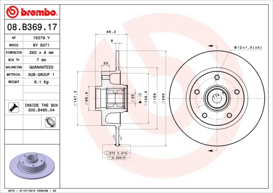 Disque de frein BREMBO 08.B369.17