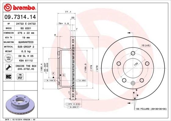 Disque de frein BREMBO 09.7314.14