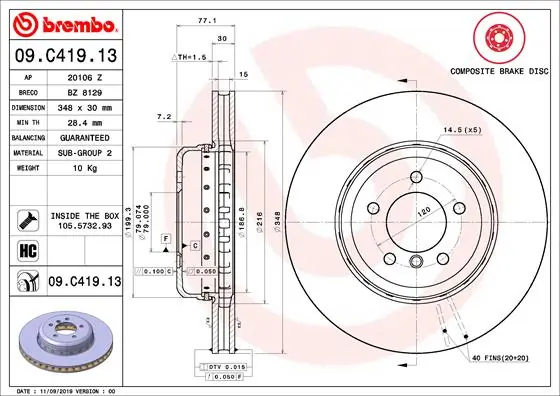 Disque de frein BREMBO 09.C419.13