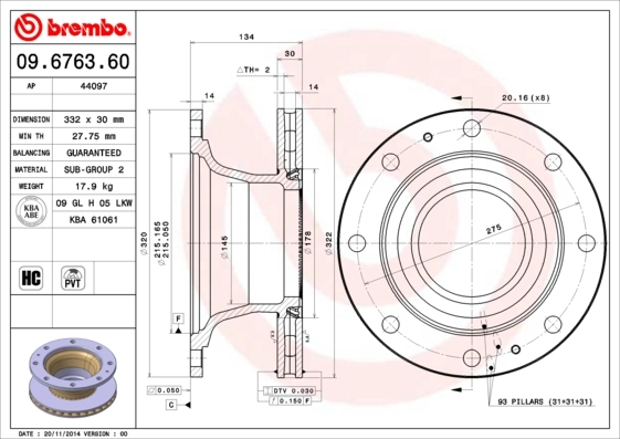 Disque de frein BREMBO 09.6763.60