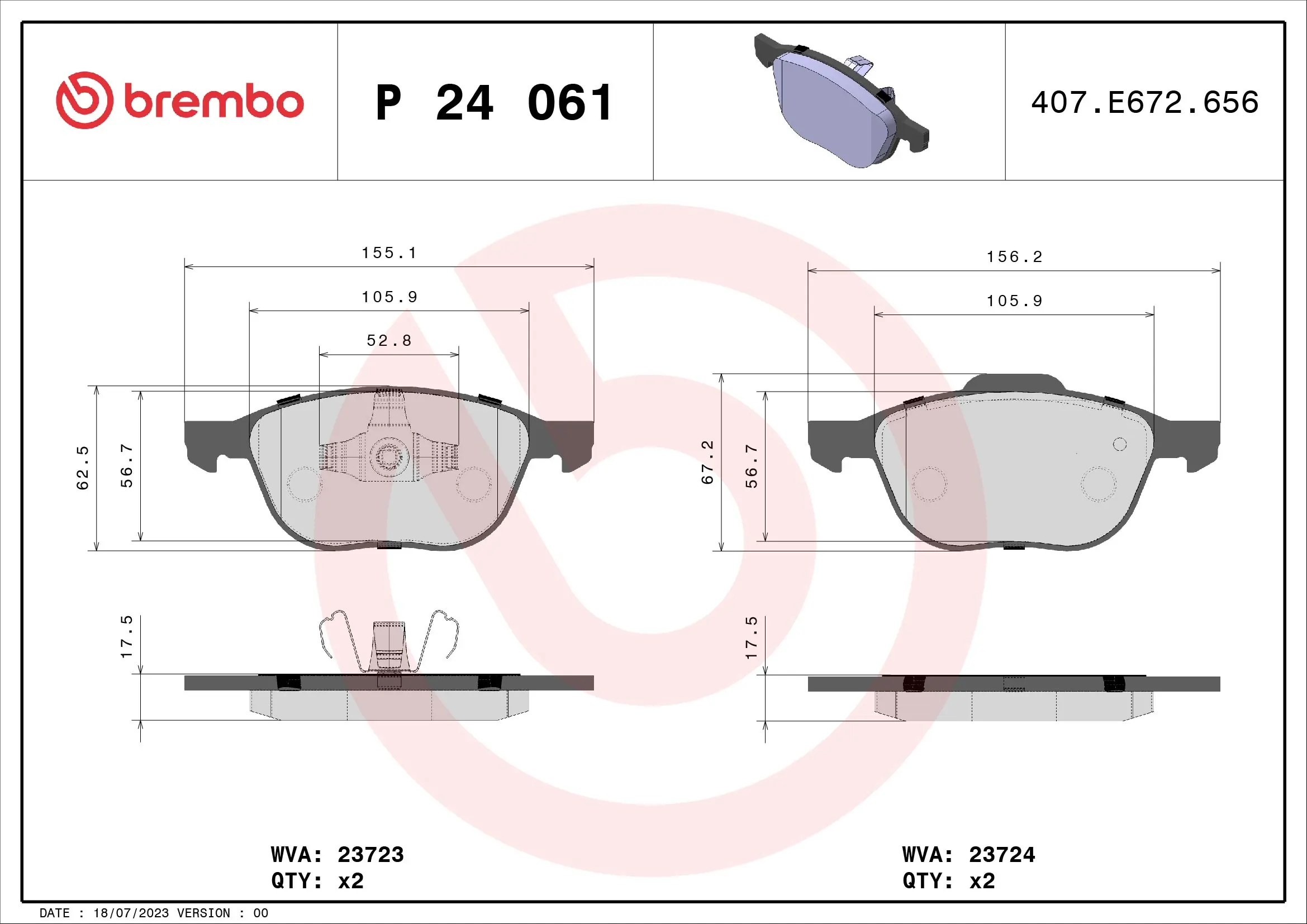 BREMBO P24061 — Колодки гальмівні дискові