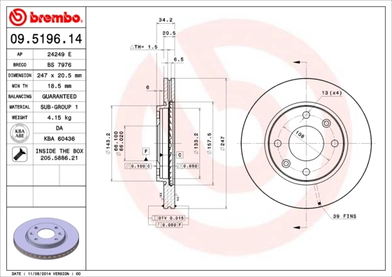 Disque de frein BREMBO 09.5196.11