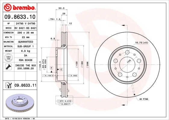 Disque de frein BREMBO 09.8633.11