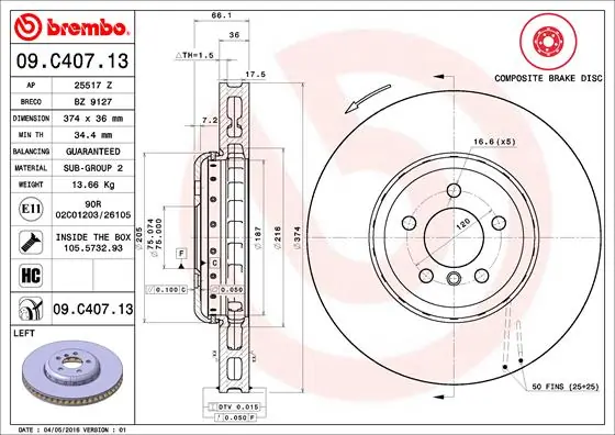 Disque de frein BREMBO 09.C407.13