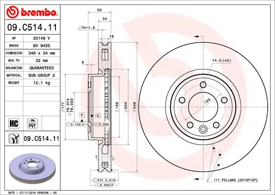 Disque de frein BREMBO 09.C514.11