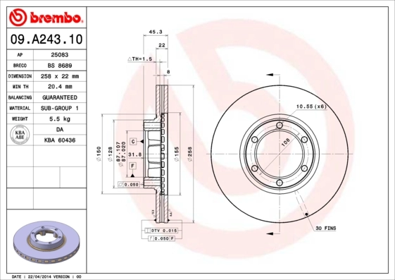 Disque de frein BREMBO 09.A243.10