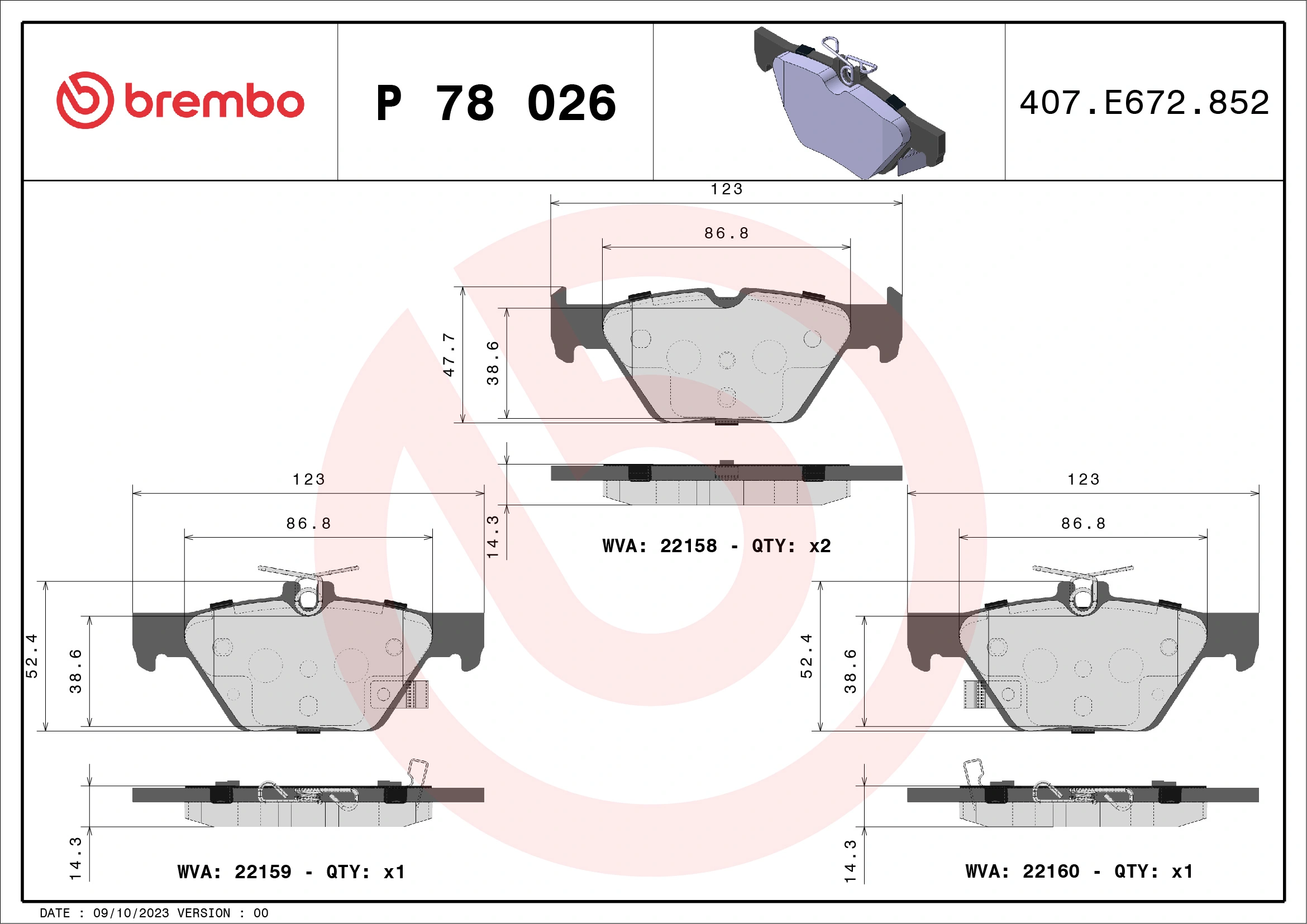 Kit de plaquettes de frein, frein à disque BREMBO P 78 026