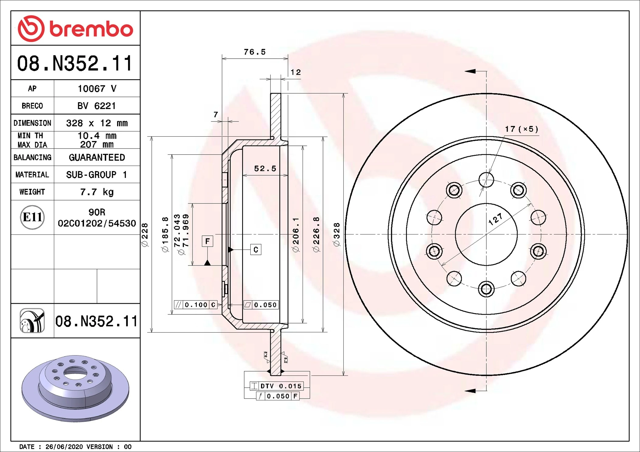 Disque de frein BREMBO 08.N352.11