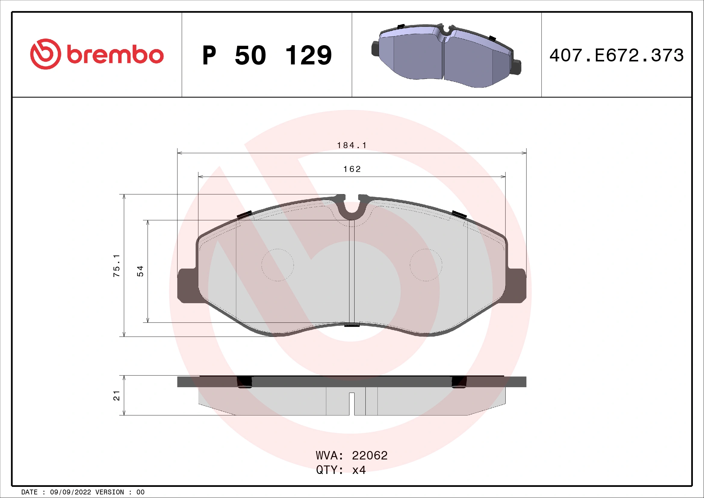 Kit de plaquettes de frein, frein à disque BREMBO P 50 129