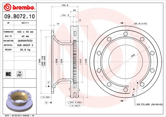 Disque de frein BREMBO 09.B072.10
