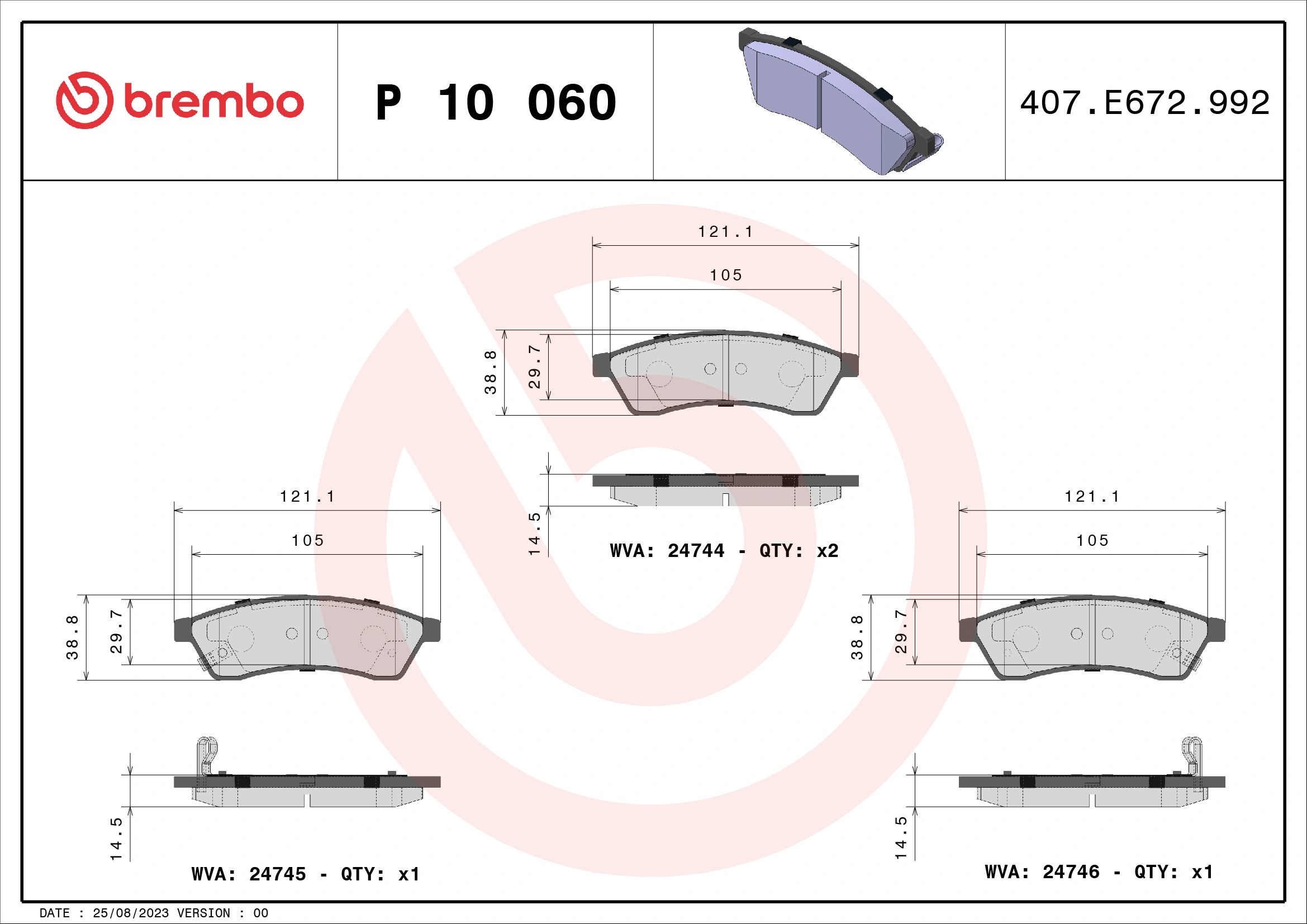 Kit de plaquettes de frein, frein à disque BREMBO P 10 060