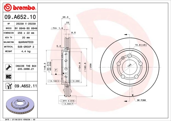 Disque de frein BREMBO 09.A652.11