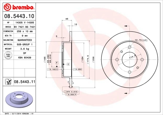 Disque de frein BREMBO 08.5443.11