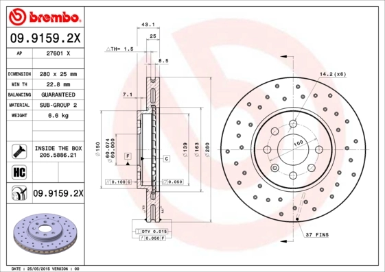 Disque de frein BREMBO 09.9159.2X