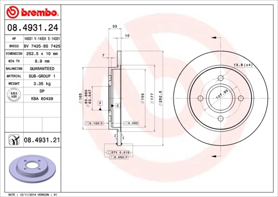 Disque de frein BREMBO 08.4931.21
