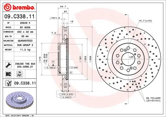 Disque de frein BREMBO 09.C338.11