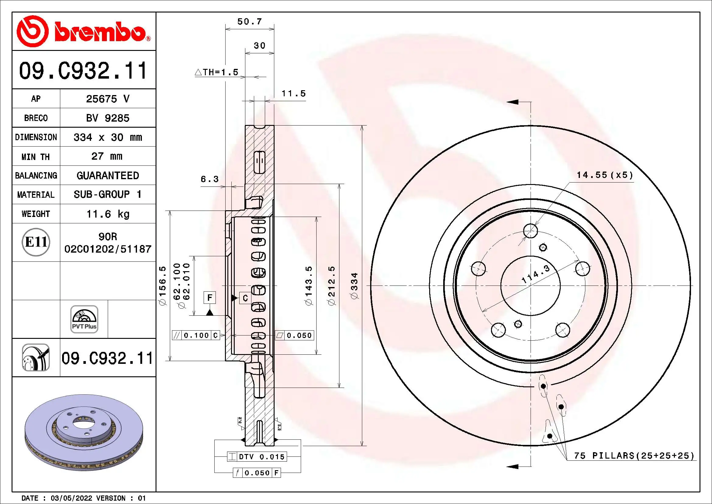 Disque de frein BREMBO 09.C932.11