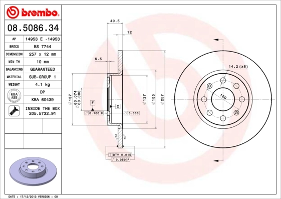 Disque de frein BREMBO 08.5086.34