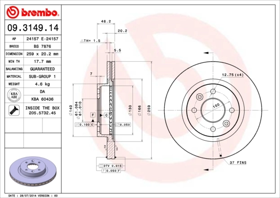 Disque de frein BREMBO 09.3149.14