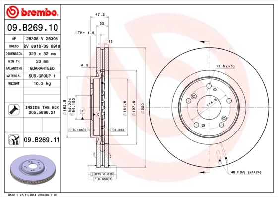 Disque de frein BREMBO 09.B269.11