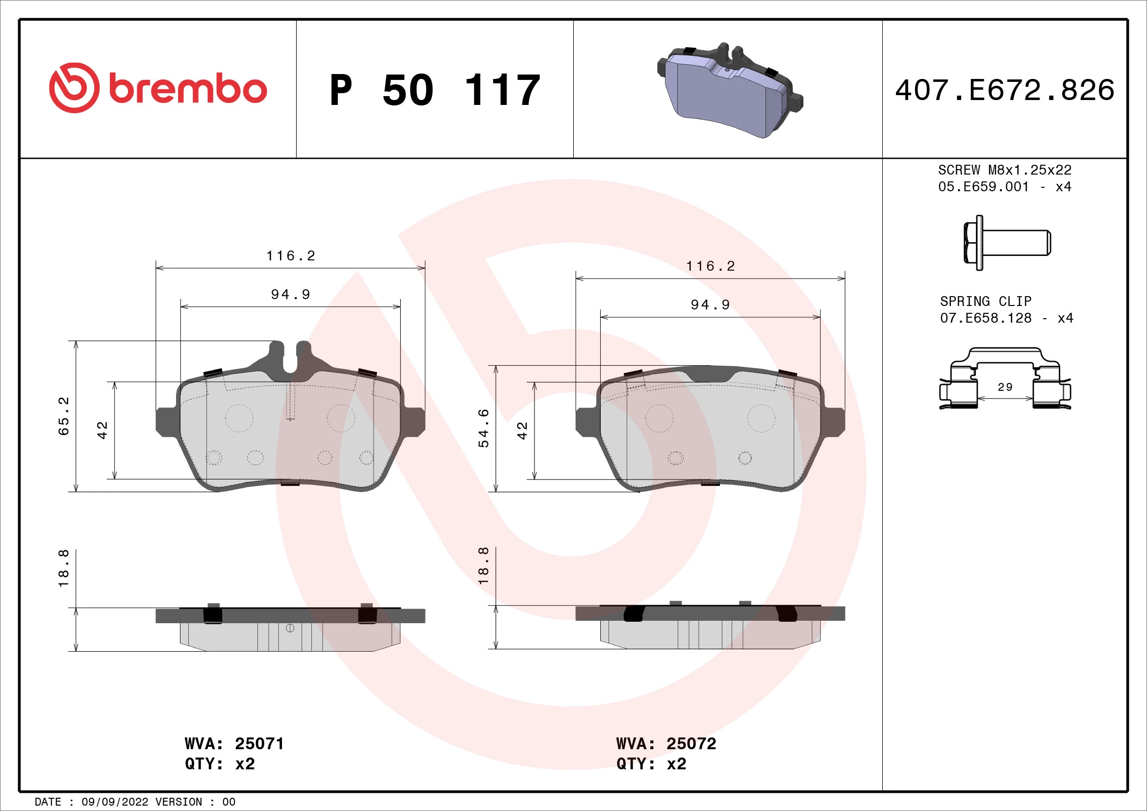 BREMBO P 50 117 — Колодка гальм. диск. задн. (вир-во BREMBO)