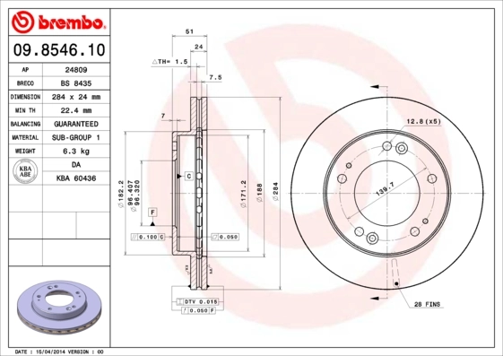 Disque de frein BREMBO 09.8546.10
