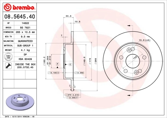 Disque de frein BREMBO 08.5645.40