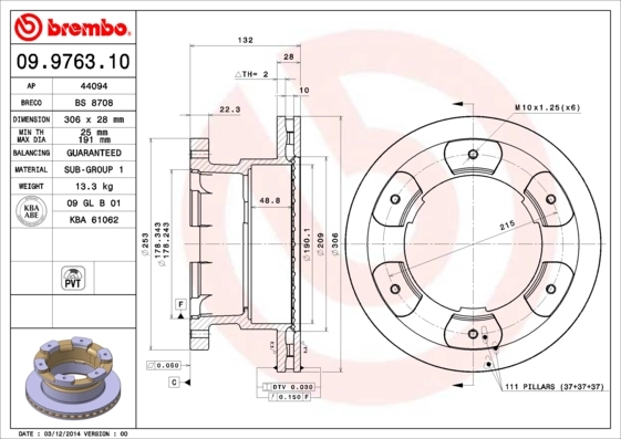Disque de frein BREMBO 09.9763.10