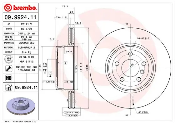 Disque de frein BREMBO 09.9924.11