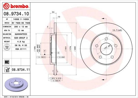 Disque de frein BREMBO 08.9734.11