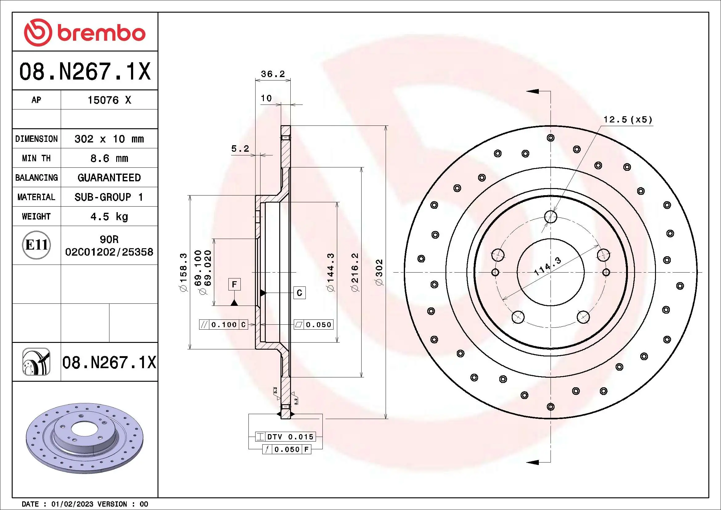 Disque de frein BREMBO 08.N267.1X