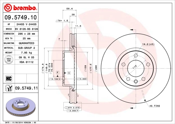 Disque de frein BREMBO 09.5749.11