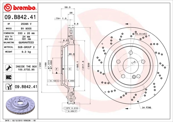 Disque de frein BREMBO 09.B842.41